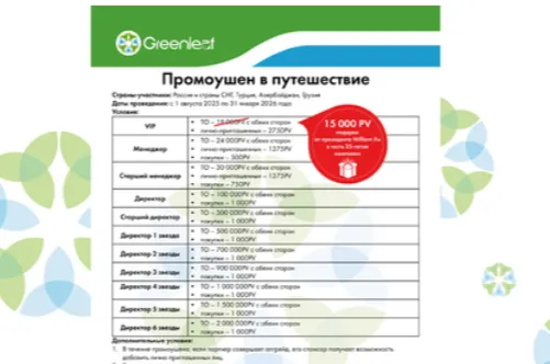 Промоушен от Greenleaf в путешествие